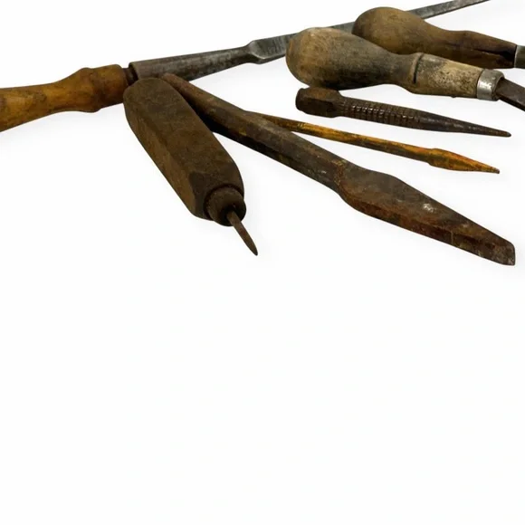Vintage Woodworking Tool Lot Awls Chisels Gouge Tack Puller 12” - Rustic Decor - Picture 5 of 12